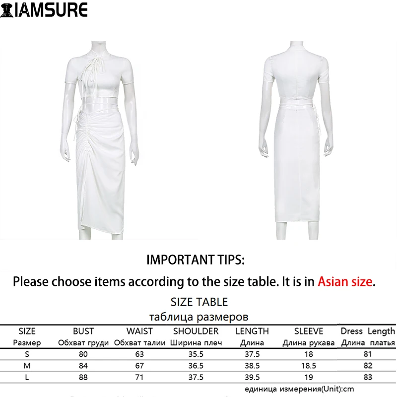iamsure chinese style sexy slim bandage dress set women hollow out short sleeve crop tops drawstring split high waisted skirts free global shipping