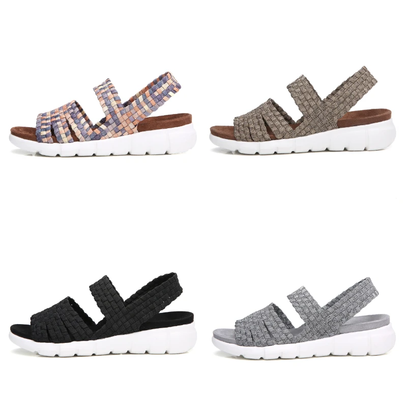 STQ 2020 Женские сандалии на плоской подошве плетеные босоножки танкетке пляжные