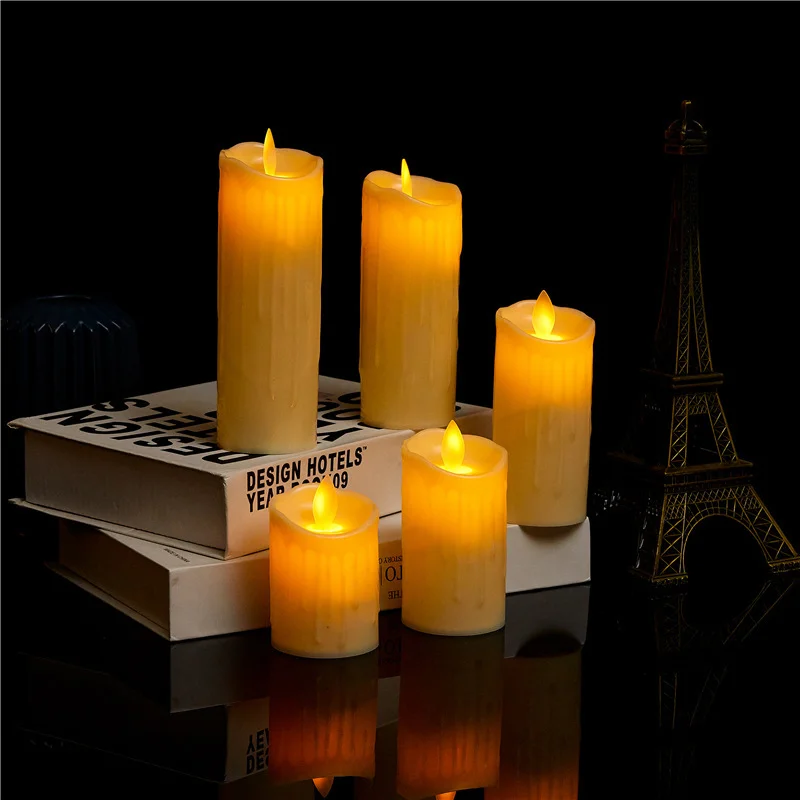 

LED Candle Light Real Paraffin Wax Pillars with Realistic Swing Flames for Birthday Wedding Christmas Decor Led Lamp Home Decor