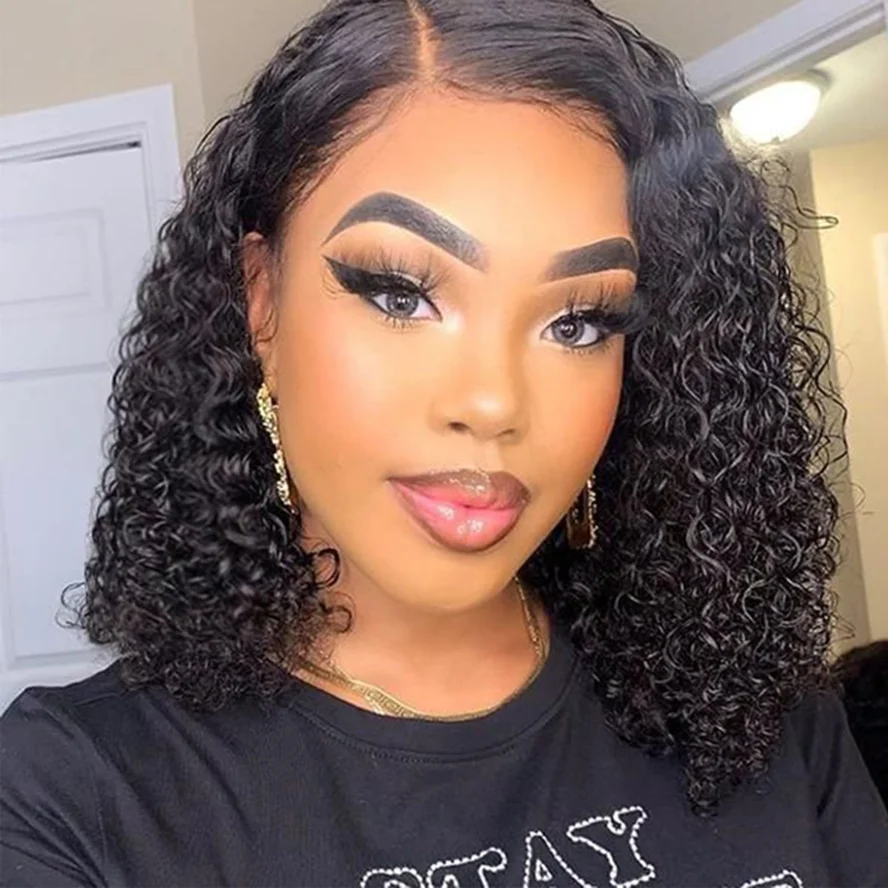 natural hair wigs T-part Middle part) Pre-plucked Short Bob Lace Women Wigs Afro Kinky Curly Brazilian Human Hair Wigs 12 Inches