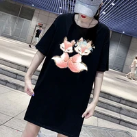 fox print dress mini ladies loose summer t shirt dresses korean short sleeve casual streetwear pullover dress 2021