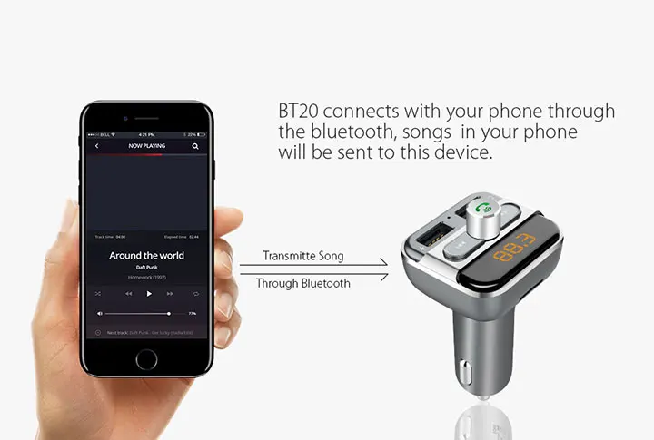 Автомобильный модулятор VANJEW BT20 Bluetooth FM передатчик Радио адаптер 2 порта USB