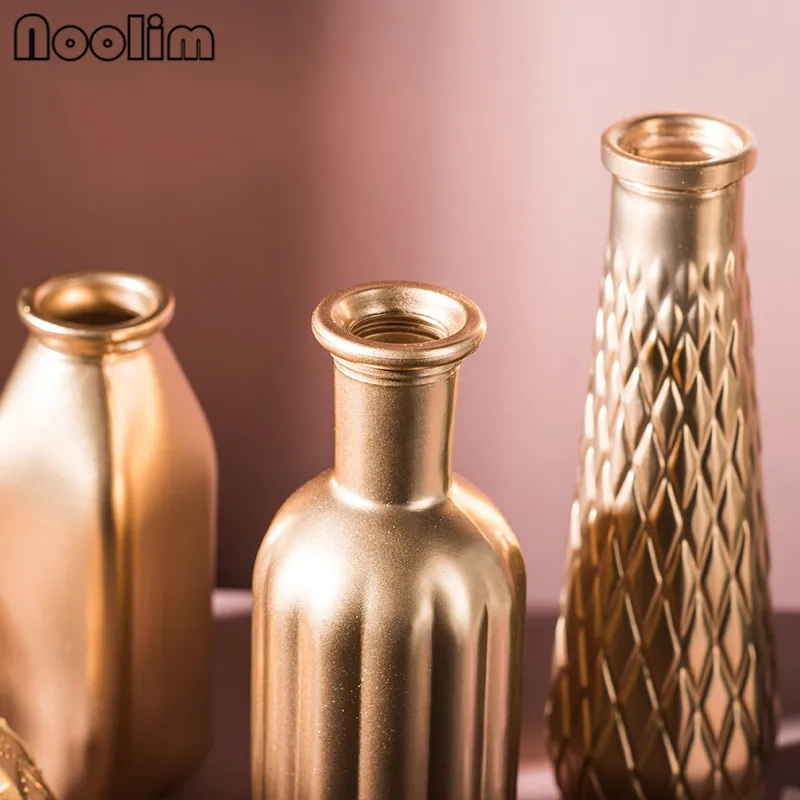 Нордическая Современная Минималистичная золотистая стеклянная ваза для цветов