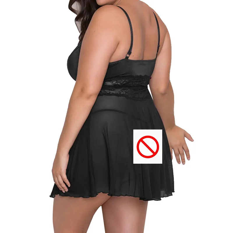 

Plus Size Women Sexy Charm Lingerie See-through Slit Sling Nightdress Sleepwear