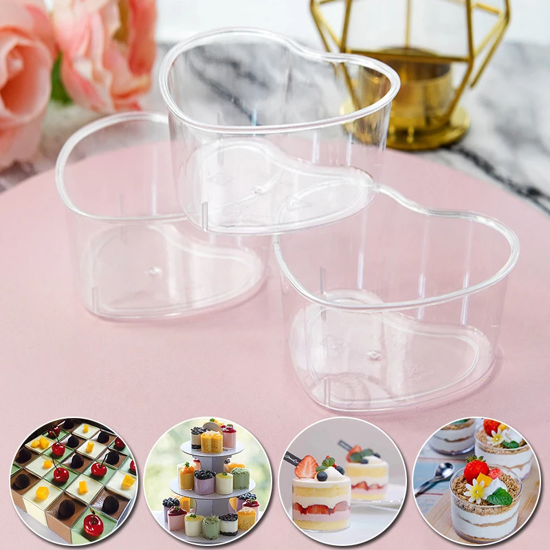 

Mini Disposable Plastic Cups Clear Portion Transparent Heart Food Container for Pudding Jelly Yogurt Mousses Home Dessert Baking