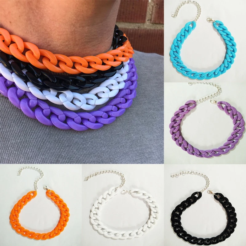 New Fashion Women's Necklace Acrylic Colorful Chain Women Men Bohemian Plastic Choker Collar Pendant Ladies Trendy Jewelry Gifts