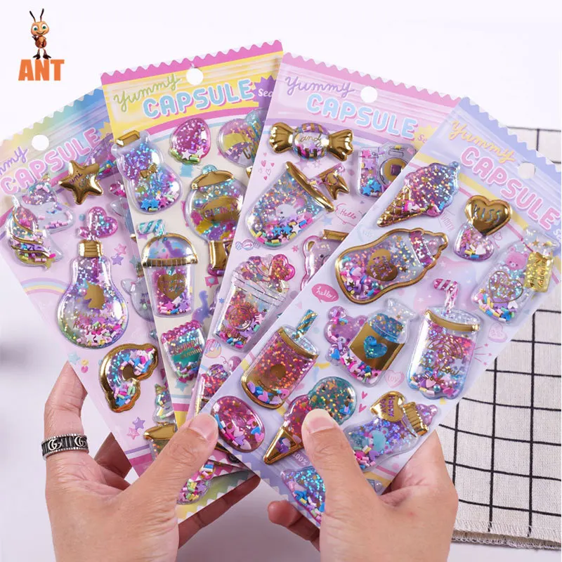

Kawaii Glittering 3D Capsule Stickers For Scrapbooking Diary Stationery Stickers Different Sheets Birthday Gift Animals Cartoon