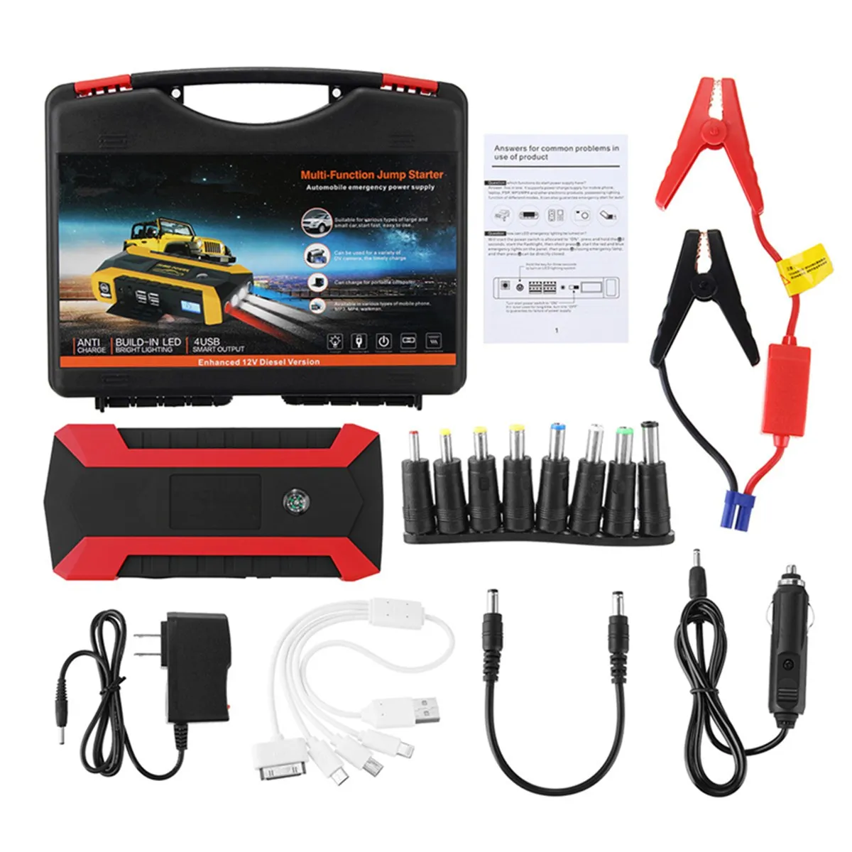 

89800mAh 600A 4USB Portable Car Jump Starter Multifunction Auto Car Battery Booster Charger Emergency Power Bank Starting Device