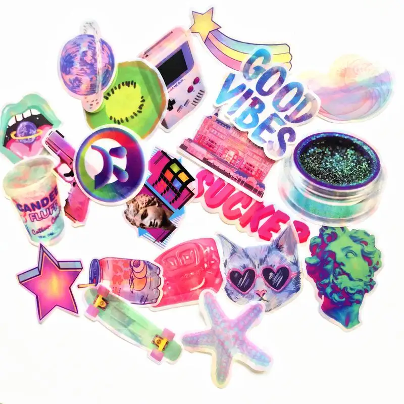 

70Pcs/lot Vaporwave And Pop art Reflective Colorful Stickers For Car Skateboard Helmet Bicycle Suitcase Doodle Fashion Decals