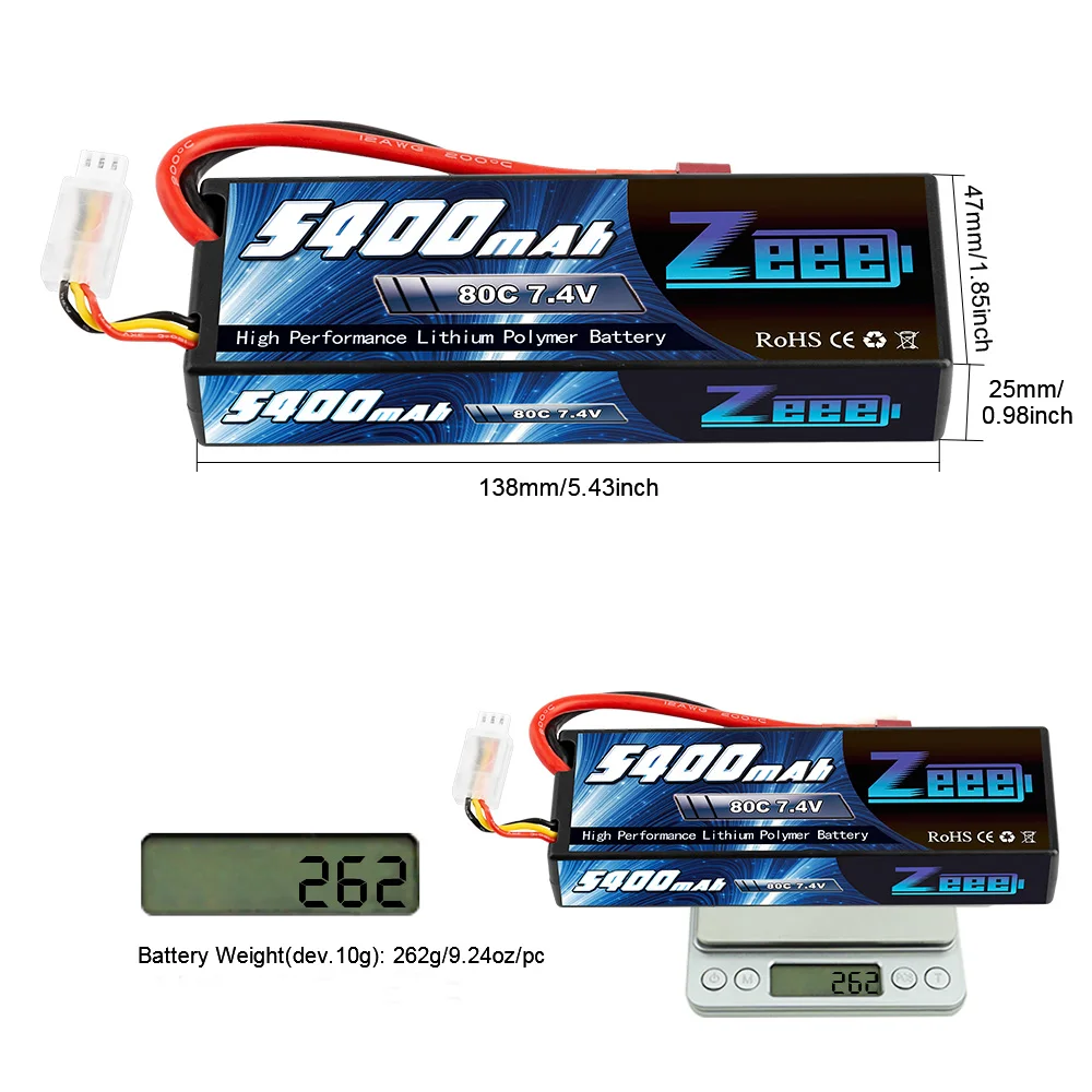 Zeee 5400mAh 80C 2S 7,4 V Lipo батарея в жестком футляре с штекером Deans 2 единицы RC Lipo батарея для RC автомобиля лодки грузовика вертолета