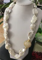 HABITOO Rare Natural Big 20-25mm White Baroque Coin Pearl Choker Necklace for Women Fashion Jewelry Gold Cubic Zircon Ball Clasp
