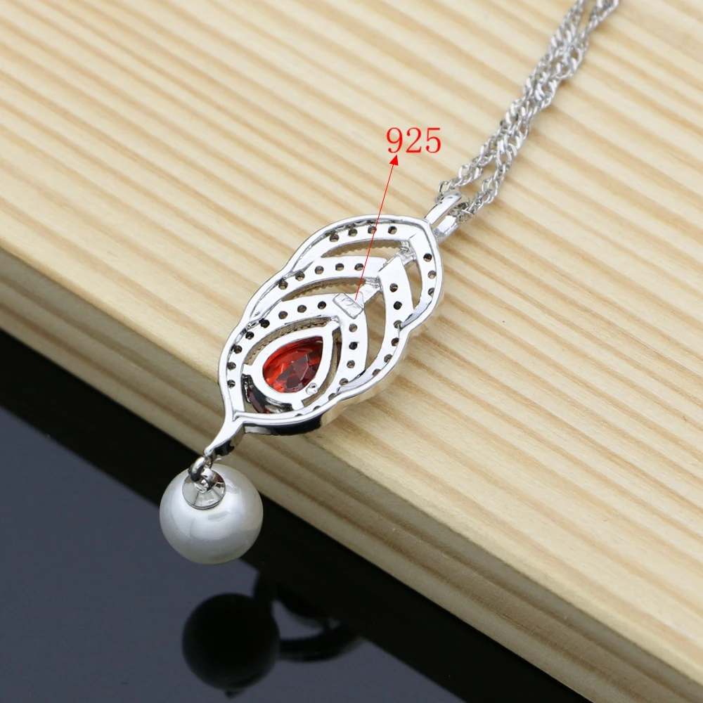 Свадебный Жемчуг Ювелирные наборы натуральный красный гранат 925 серебряные