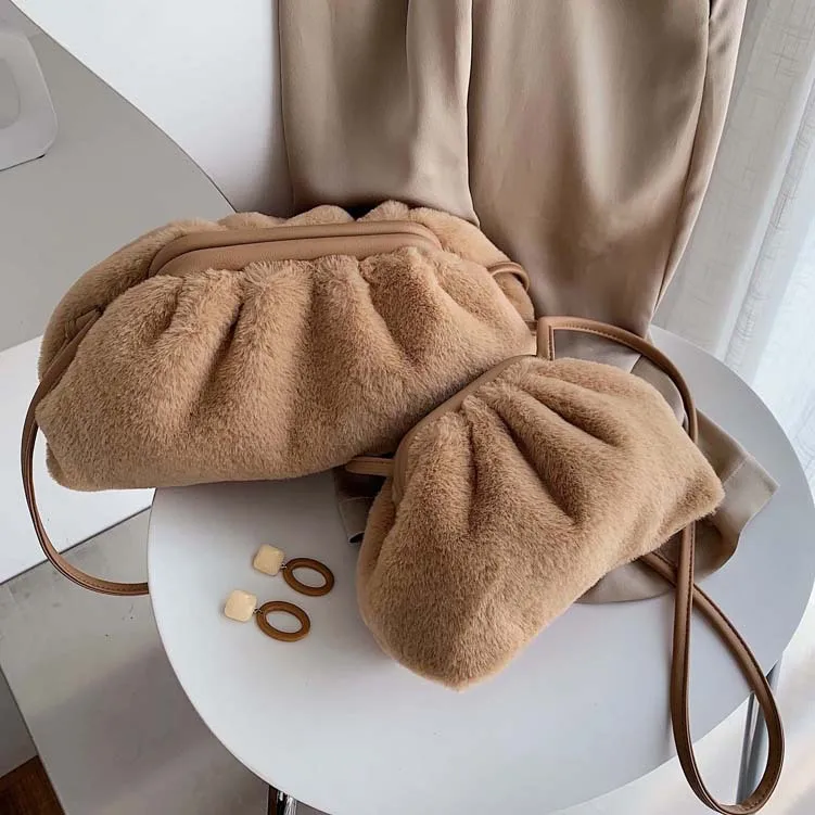 

Small Bag Women's 2019 New Style Furry Cloud Bag Soft Bag WOMEN'S Bag Shoulder Carrying Handbag Pleated Dumpling Bag