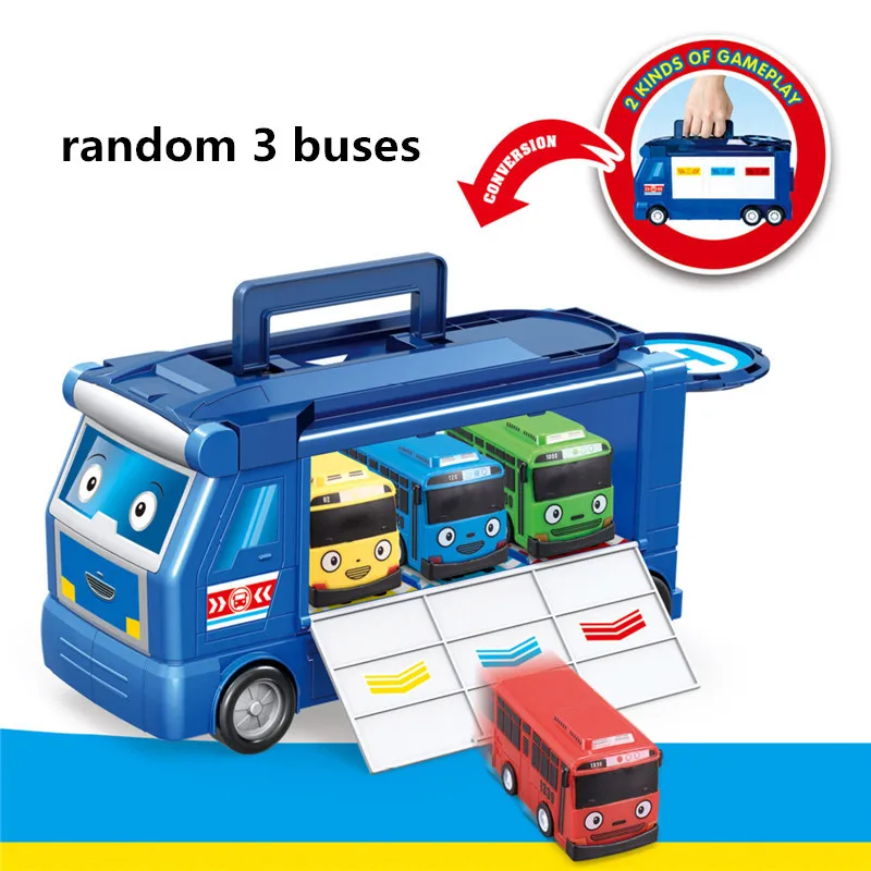 Korean Cartoon Toy bus set parking lot Assembled garage Gas station model with 2 mini tayo car kids gift