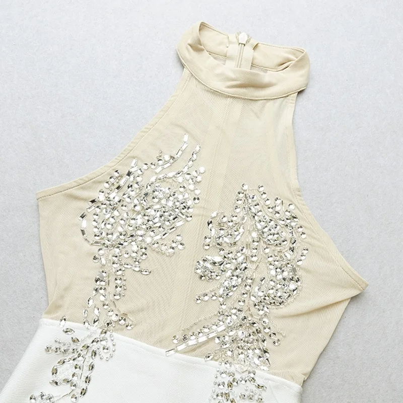 Женское Сетчатое платье без рукавов со стразами и круглым вырезом праздничное