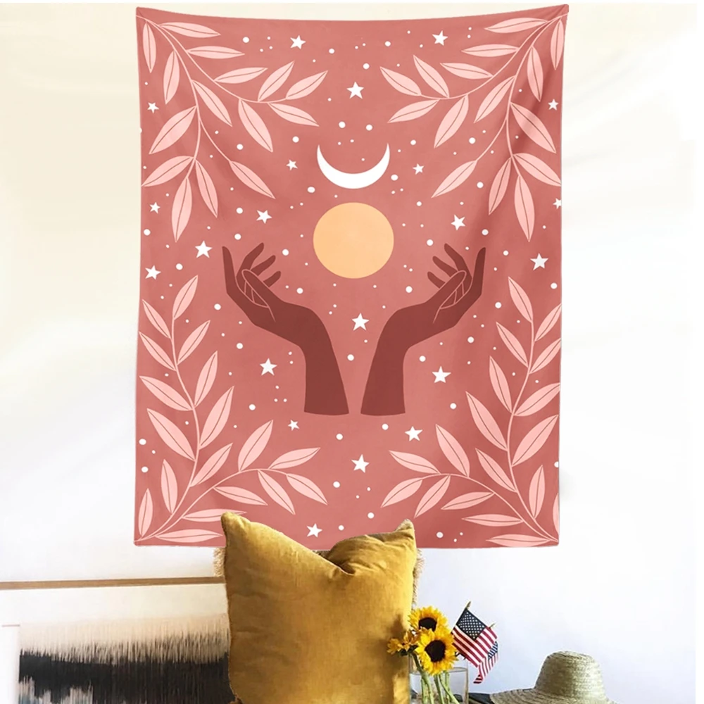 

Psychedelic Moon Phase Tapestry Flower Witchcraft Wall Hanging Tapestry Star Print Tarot Home Decor Decoration Mural Gobelin