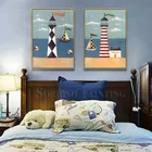 Картина на холсте с изображением мультяшного пляжа маяков в американском стиле, настенные картины для спальни, картины для детской комнаты, домашний декор