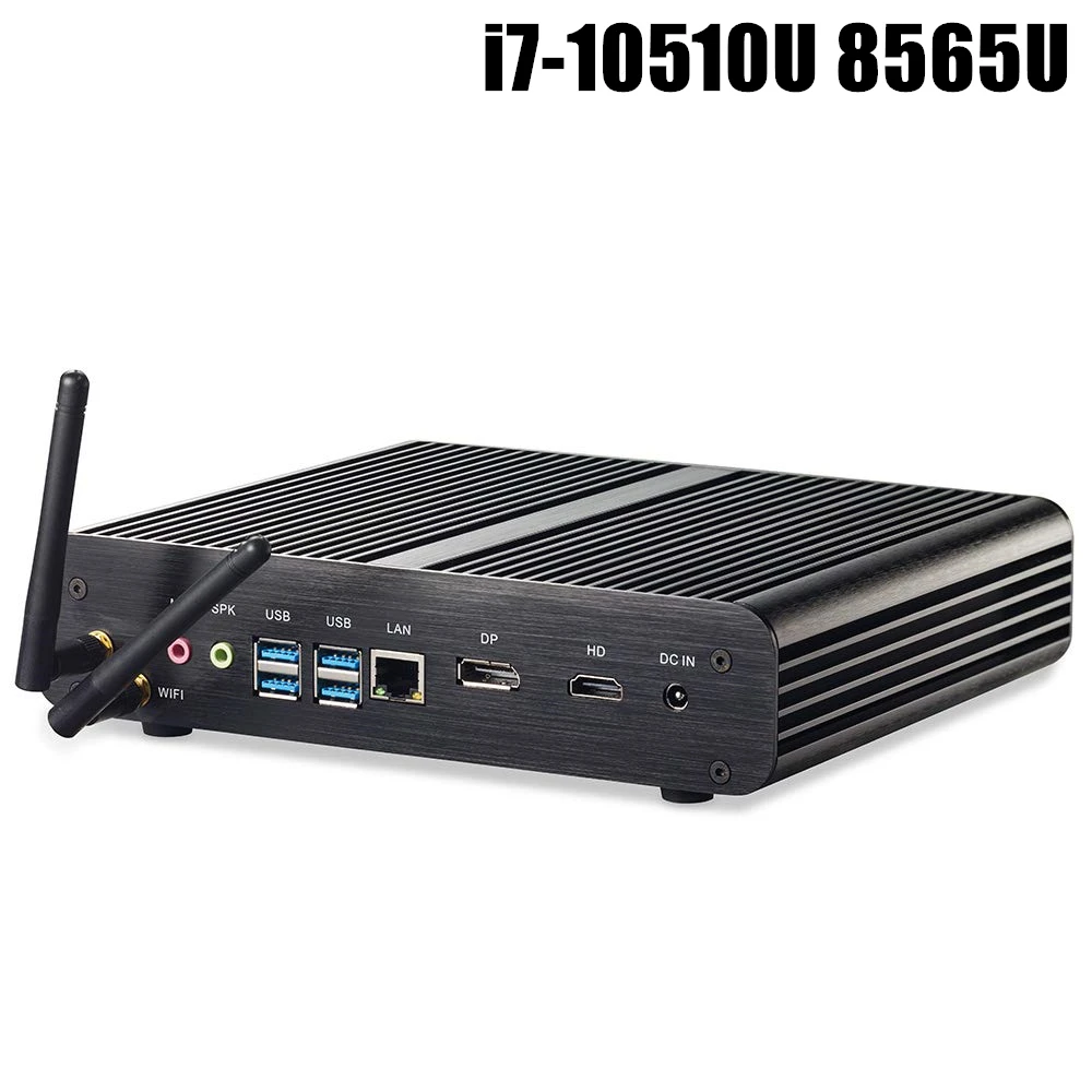 Мини ПК без вентилятора Intel Core i7 10510U 8565U i5 8265U 2 * DDR4 M.2 + Msata 2021 ''SATA 4K HTPC Nettop HDMI DP