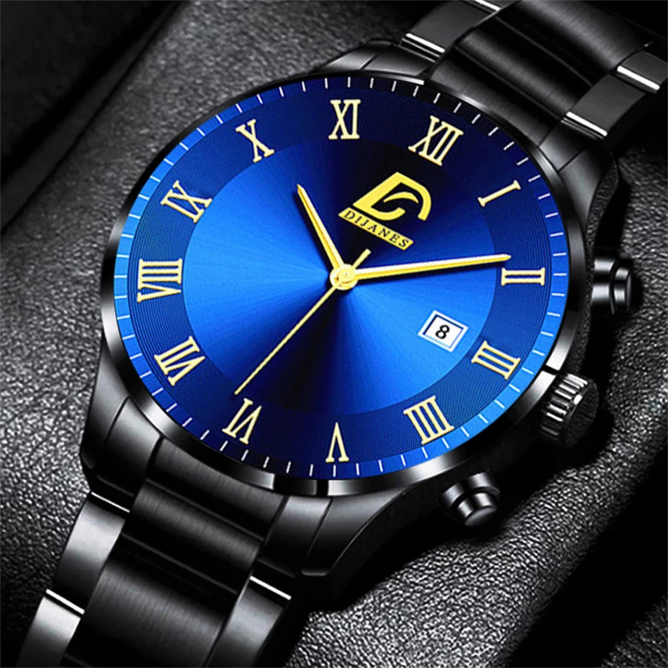 reloj hombre Fashion Men Stainless Steel Watches Luxury Calendar Quartz Wrist Watch Men Business Leather Watch relogio masculino