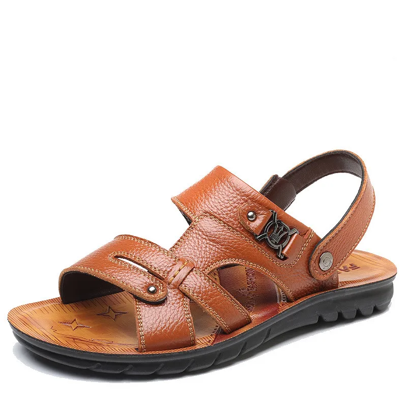 

Big Size Men Genuine Leather Sandals Summer Breathable Men Shoes Slippers Soft Sandals Men Roman Comfortable Walking Footwear
