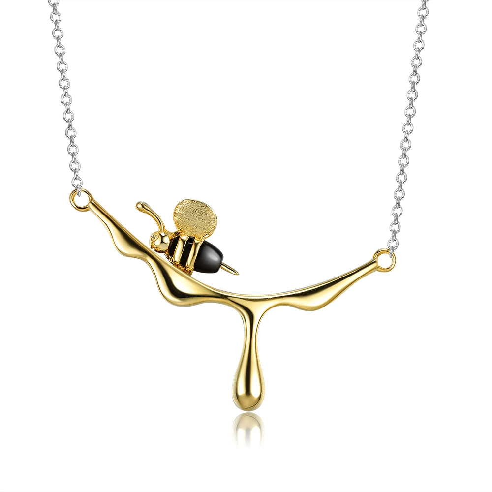 

ZEMIOR Genuine 925 Sterling Silver Choker Necklaces For Women Gold Color Bee And Water Drop Honey Pendant Necklace Fine Jewelry