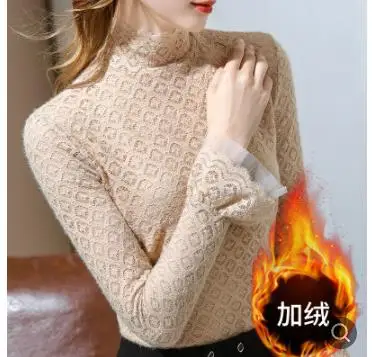 2021 зимние кружевные Футболки с длинным рукавом женские модные пуловеры Зимние