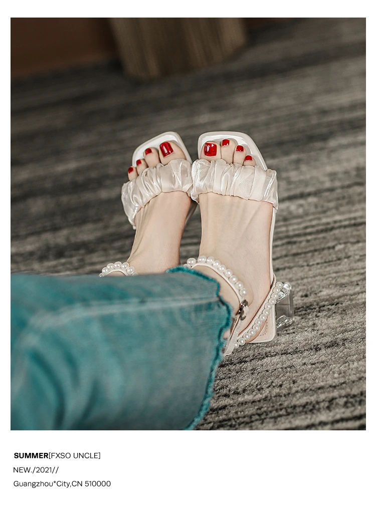 

Fashion Womens Shoes 2021 Female Sandal Block Heels Med Buckle Strap Luxury Girls Plastic Chunky Medium Beige Summer Comfort New