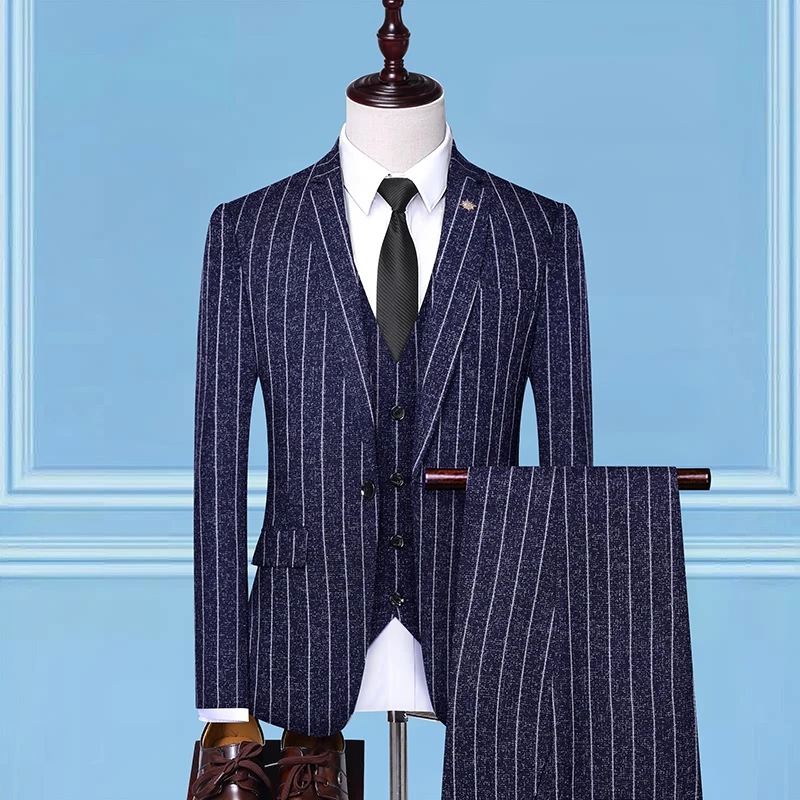 

Prom Men's Business Suit 3PCS Vest Stripe Lates Coat Pants Design Wedding Dress Slim Fit High Quality Smart Casual Male Costume