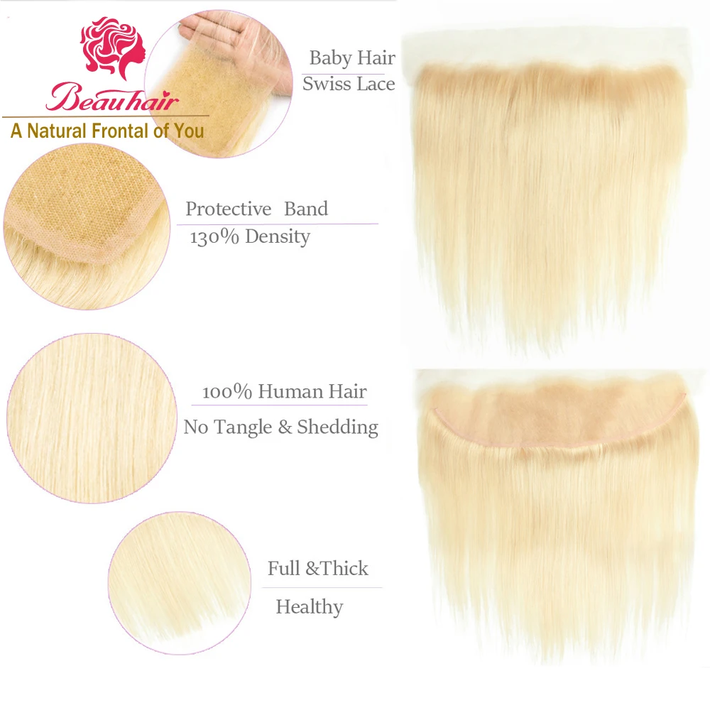 Beau Hair 613 волосы двойное переплетение пучки с 13*4 уха до уха Кружева Фронтальные малазийские человеческие волосы мед блонд не Реми волосы переплетение