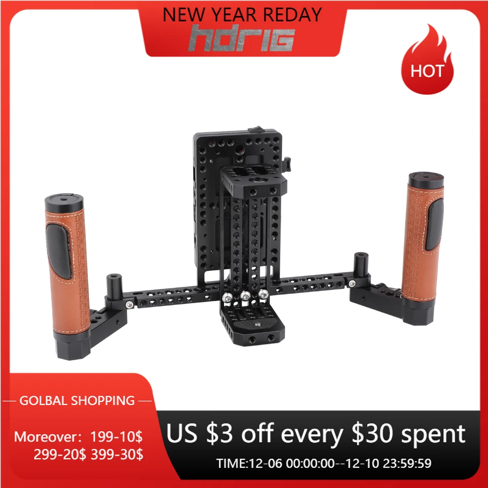 

HDRIG Director's Monitor Cage Rig With V Lock Power Splitter Leather-covered Handle Grips Kit for 5" and 7" LCD Monitors ATOMOS