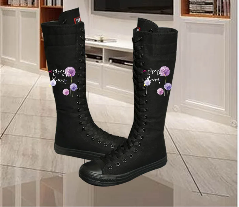 Flat 17 CXJYWMJL/женские высокие сапоги; белые сапоги до колена на платформе; черные сапоги до колена; высокие сапоги на шнуровке; джинсовые сапоги до бедра; 6857 - Цвет: Flat 17