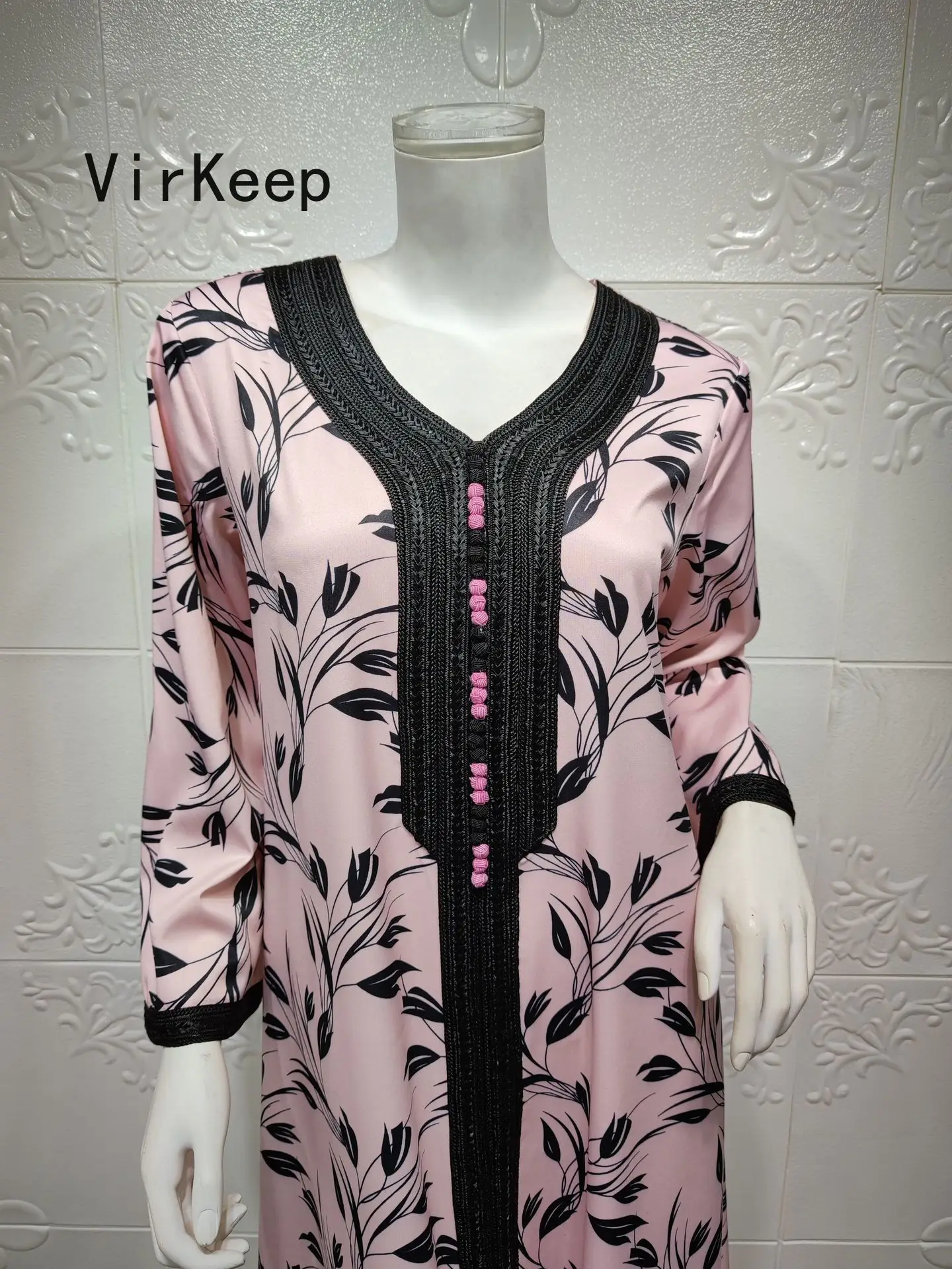 

women vintage floral printed maxi dress full sleeve loose robe fashion dashiki ramadan Kaftan arabic Dubai Muslim Abaya VKDR2475