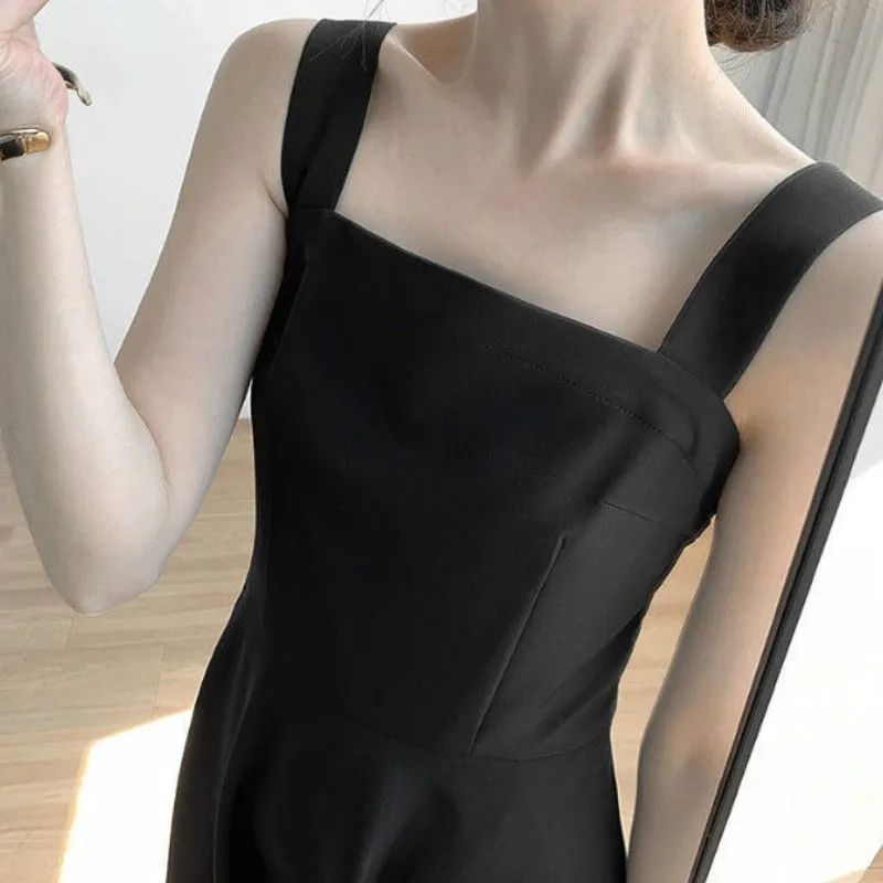 Women Sleeveless Dress Plus Size 3XL Solid Elegant Slim High Waist Retro Spaghetti Strap Backless Female Sexy Daily Streetwear | Женская