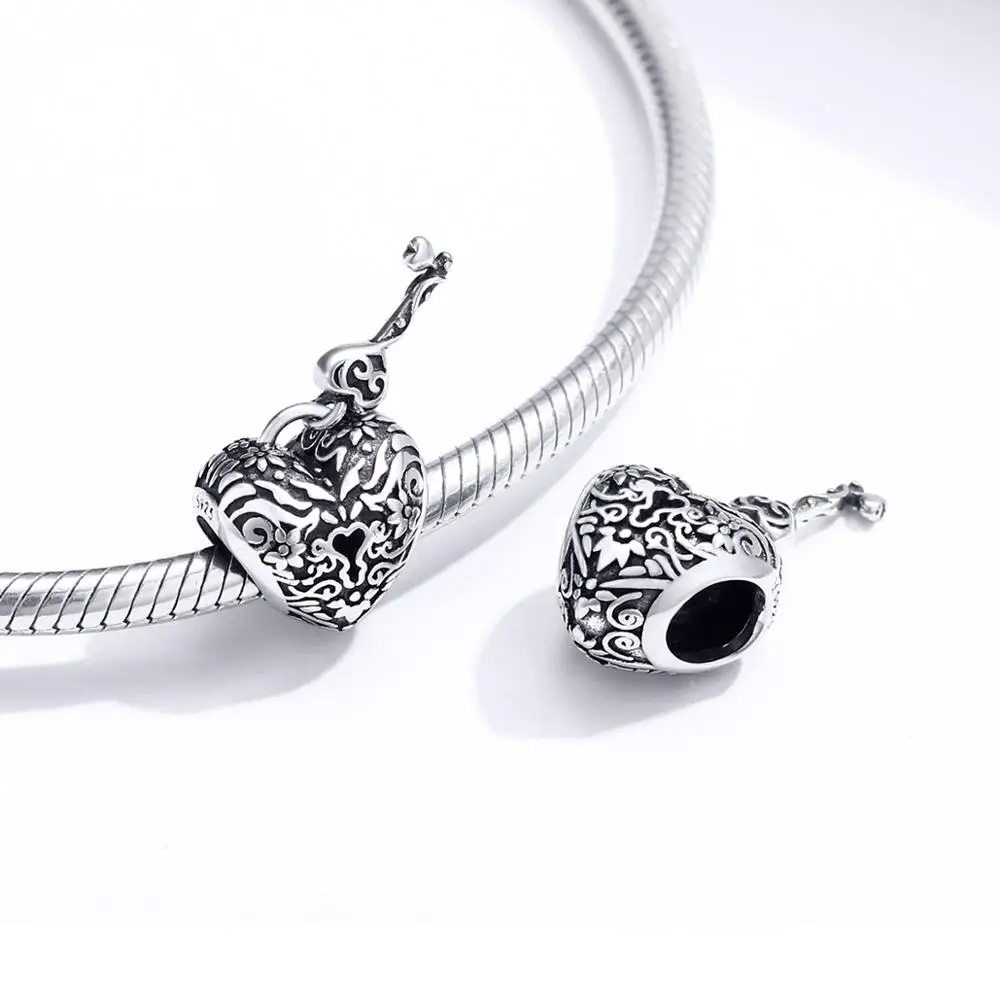 

High Quality 925 Sterling Silver Key And Heart Shape Charms Bangle Bead Diy Jewelry Accessories Custom Gift Fit Couples