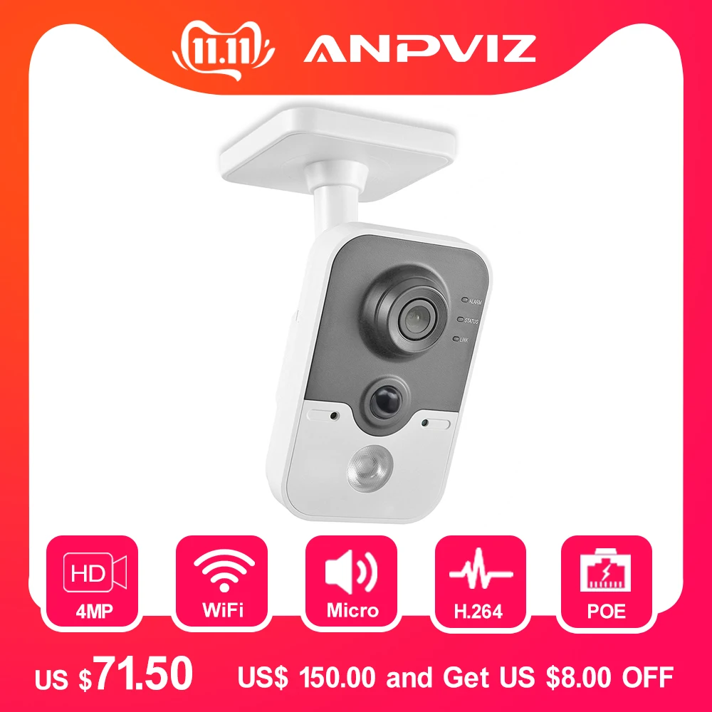 Беспроводная ip камера Anpviz 1080P DS 2CD3442F IW 4 МП для помещений ИК куб WiFi домашняя