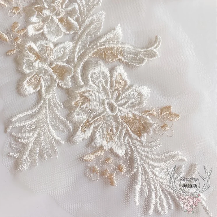 5 Pieces 20*12cm Champagne Lace Neckline trimming DIY Garment Accessory Gorgeous Floral Trim Applique | Дом и сад