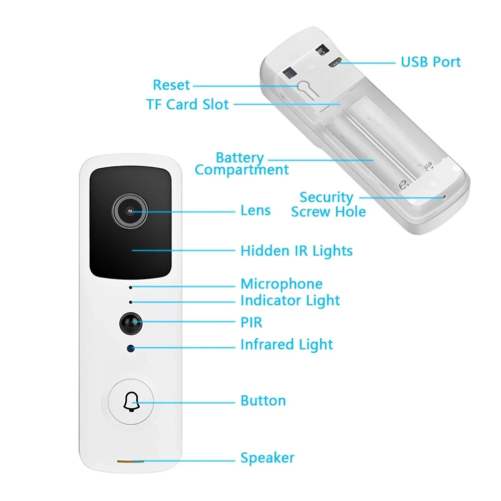 

Wireless Video Doorbell 720P 166 Degree Wide Angle Visual Real-time Intercom Wi-Fi Video Bell 2-Way Talk Home Security Camera