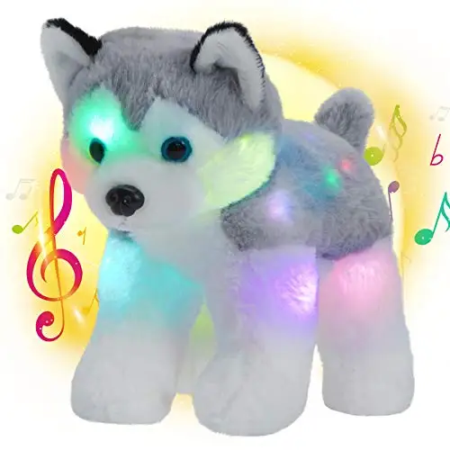 

2022 Glow music dog toy Bstaofy LED Musical Husky Stuffed Animal Puppy Plush Puzzle early education toys for kids