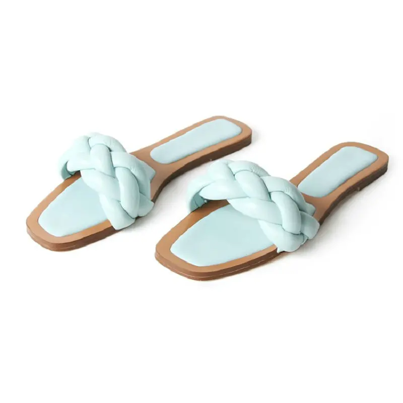 ZawsThia 2020 good quality luxury brand women flat slippers outdoor handmade weaved woman slides casual mules open toe slip-on | Обувь