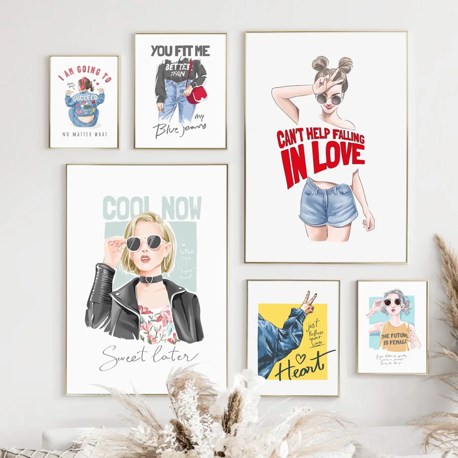 

Wall Art Canvas Painting Fashion Teen Girl Cartoon Nordic Posters And Prints Wall Pictures For Living Room Gril Bedroom Decor