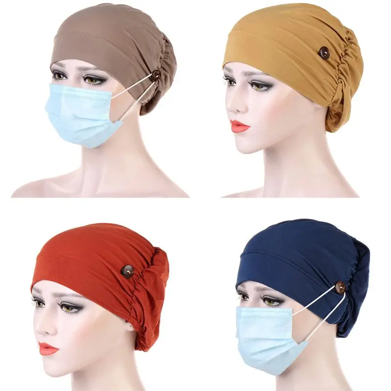 Для женщин мусульманский тюрбан Кепки с металлической кнопкой маска держатель