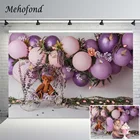 Фон Mehofond для фотосъемки новорожденных детей день рождения фиолетовый розовый воздушный шар цветок бабочка декорация для фотостудии
