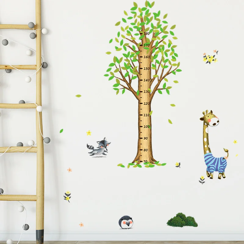 Детская линейка по высоте обои с изображением мультяшных животных дерева