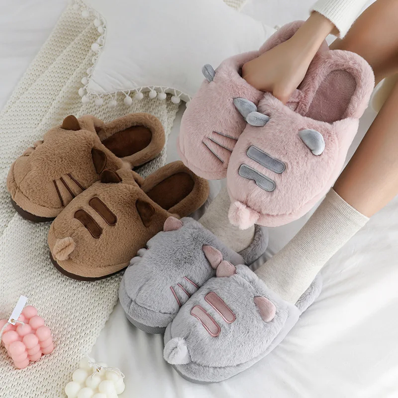 Тапочки для мальчиков и девочек милые зимние теплые на плоской подошве детские