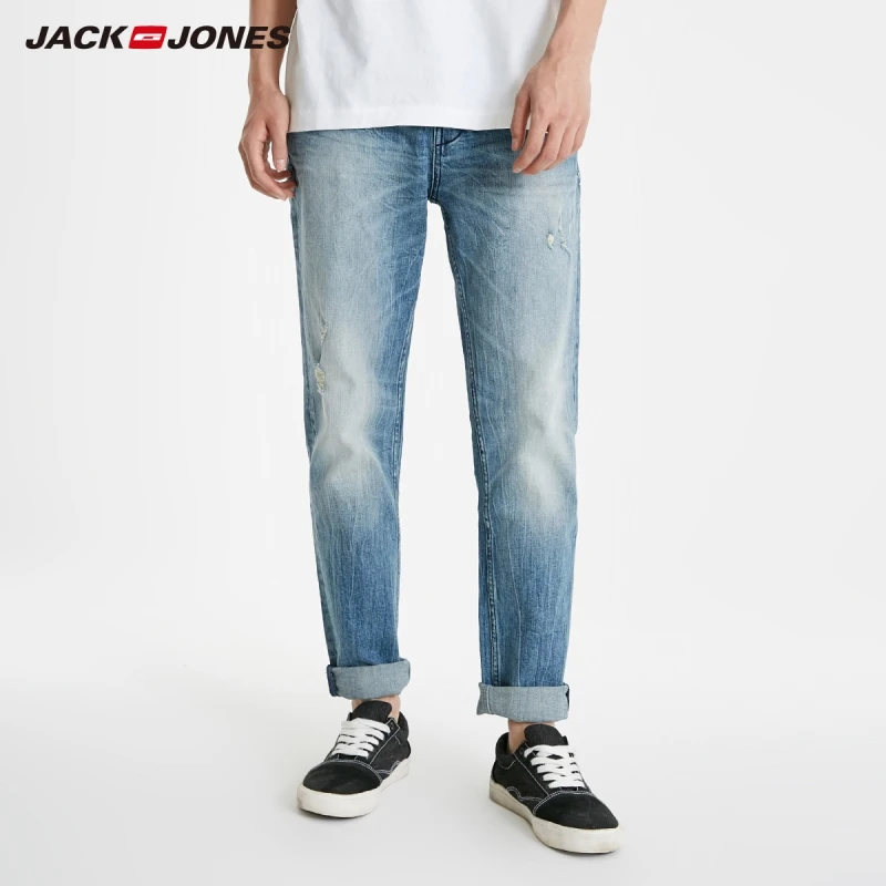 Мужские облегающие джинсы JackJones потертые рваные в 219132565 стиле|Мужские джинсы| |
