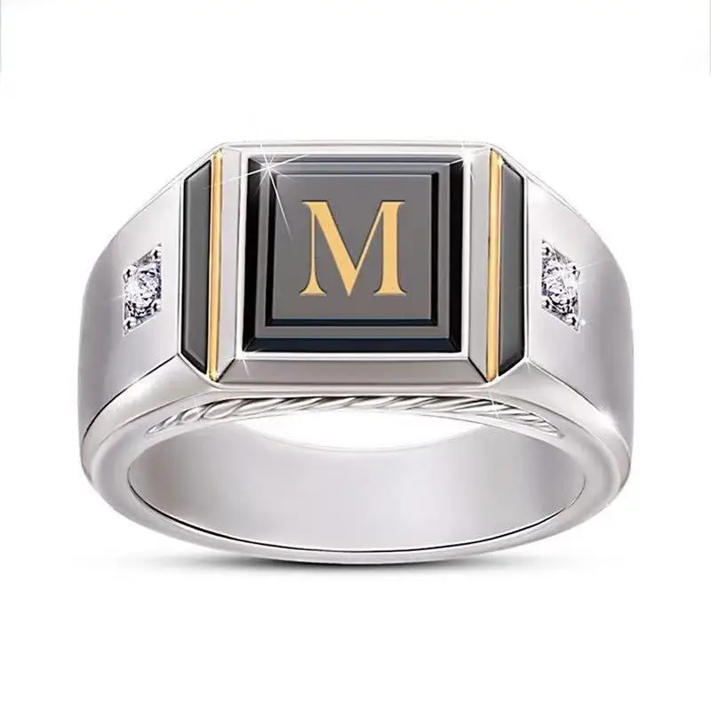 

European And American Simple Hot Selling Zircon M Men's New Fashion Creative Letter Zircon Ladies Ring