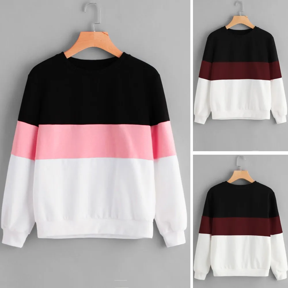 

Women's Long Sleeve Cut Sew Pullover Stripe Hoodie Print Sweatshirt Blouse Top Casual Warm Pullover Tops 2021new Sudadera