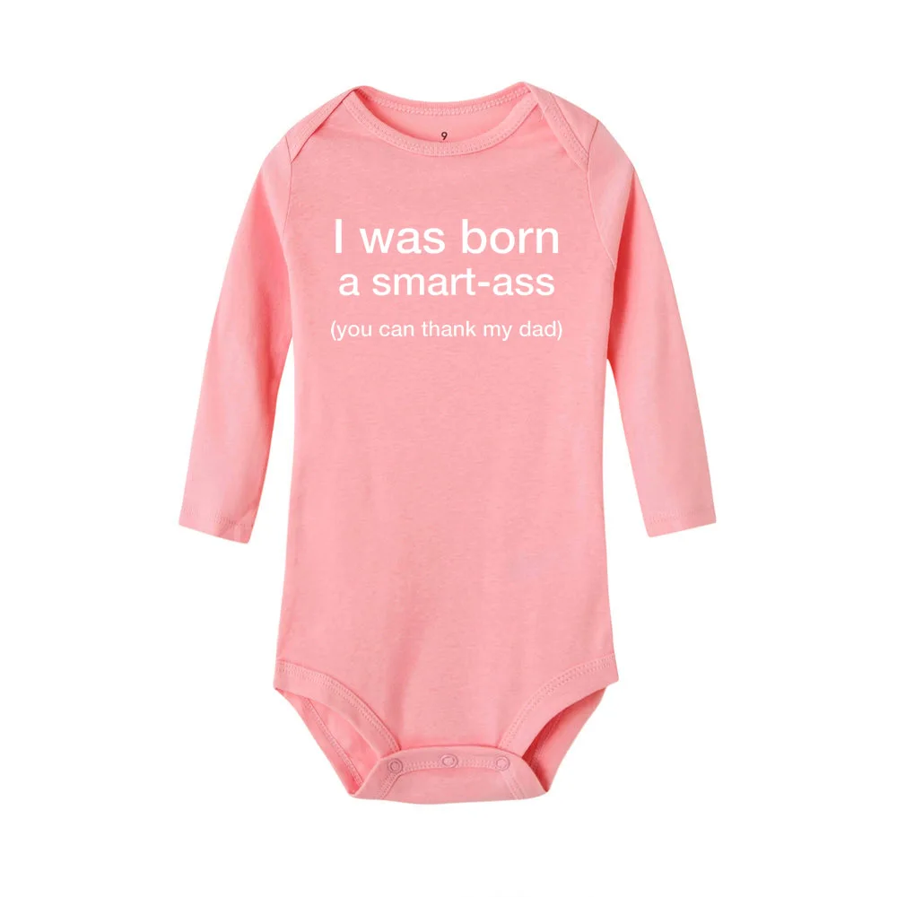 Детские комбинезоны с забавными надписями «I Was Born A Smart-ass», осенняя хлопковая одежда, комбинезон для новорожденных мальчиков и девочек, комбинезон с длинными рукавами