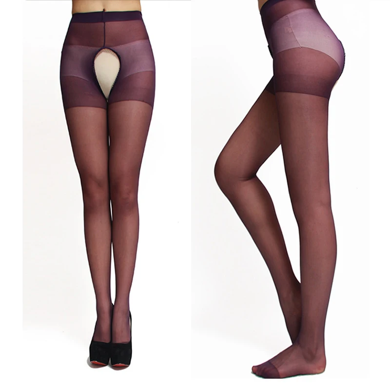 Женские пурпурные блестящие сетчатые колготки с открытой промежностью летние со