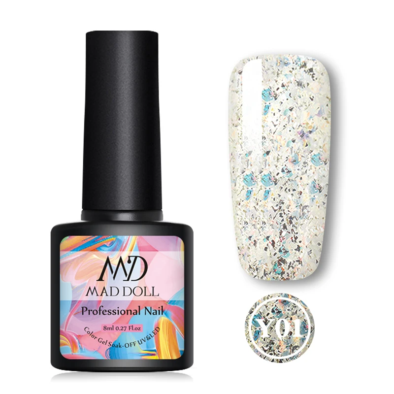 Y01 MAD DOLL, 8 мл, блестящий гель, матовый лак для ногтей, розовое золото, блестящий лак, замочить от УФ-ногтей, Гель-лак - Цвет: Y01